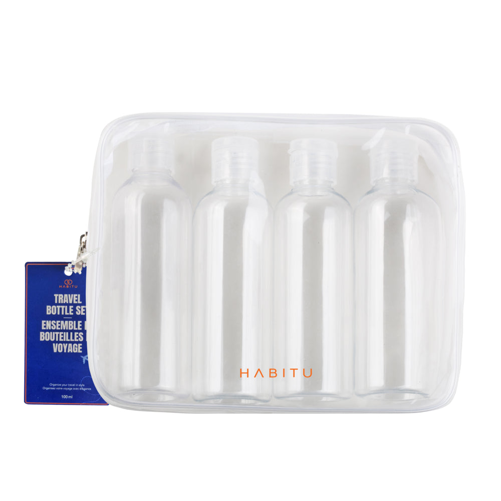 Image of Habitu Travel Bottles with Pouch - Clear - 100ml - 4 Pack, White