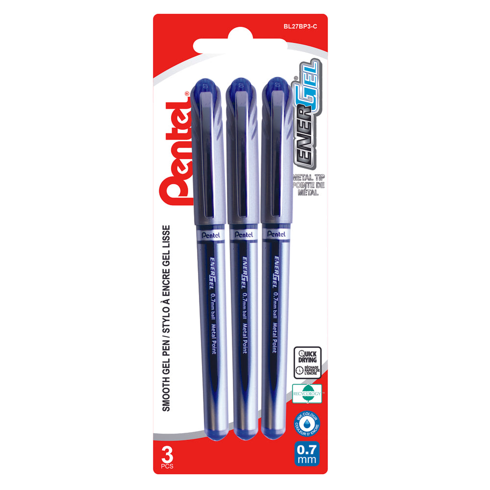 Image of Pentel EnerGel Liquid Gel Roller Pens - 0.7mm - Blue - 3 Pack