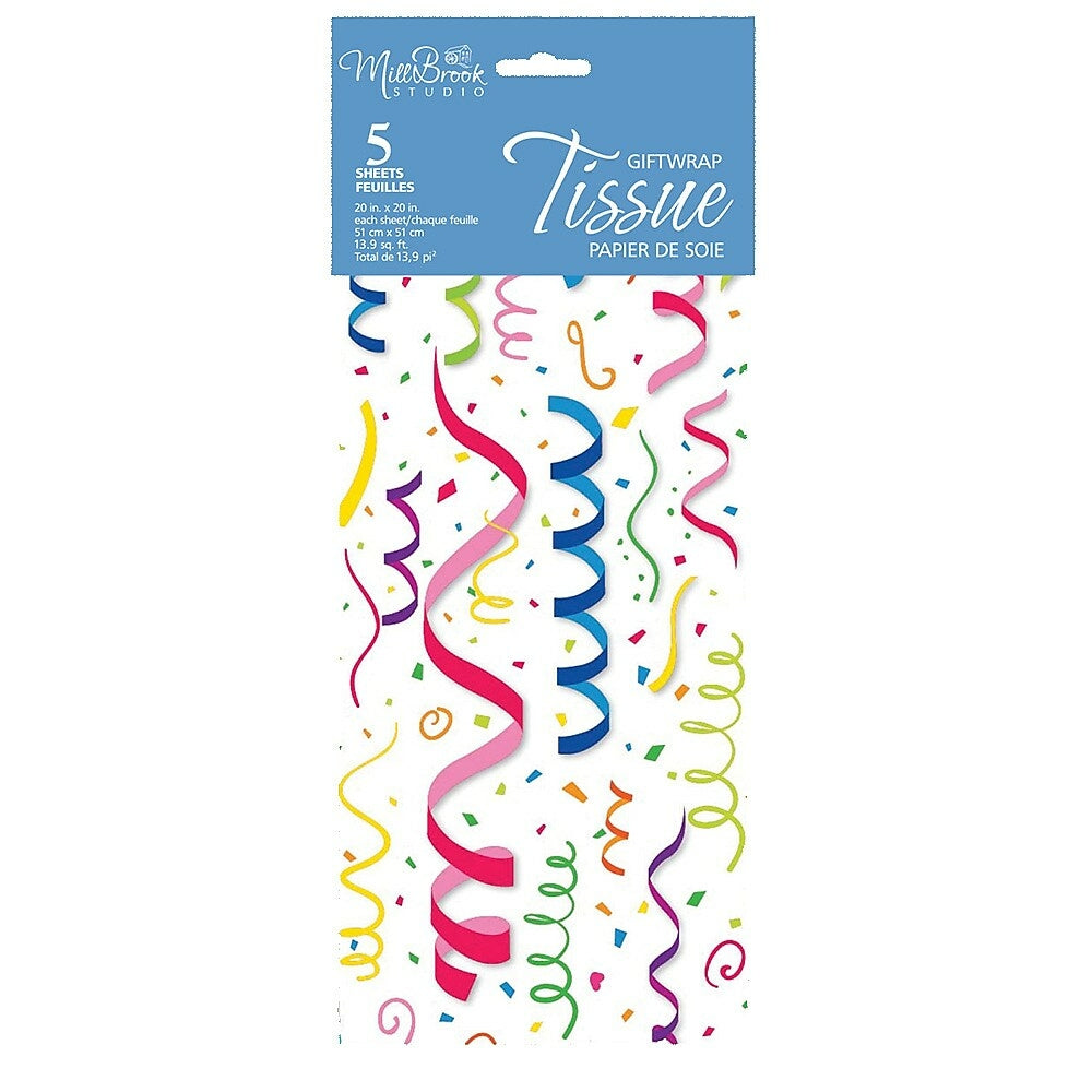 Image of MillBrook Studio Printed Tissue, Multicoloured Streamers, 12 Pack (93070)