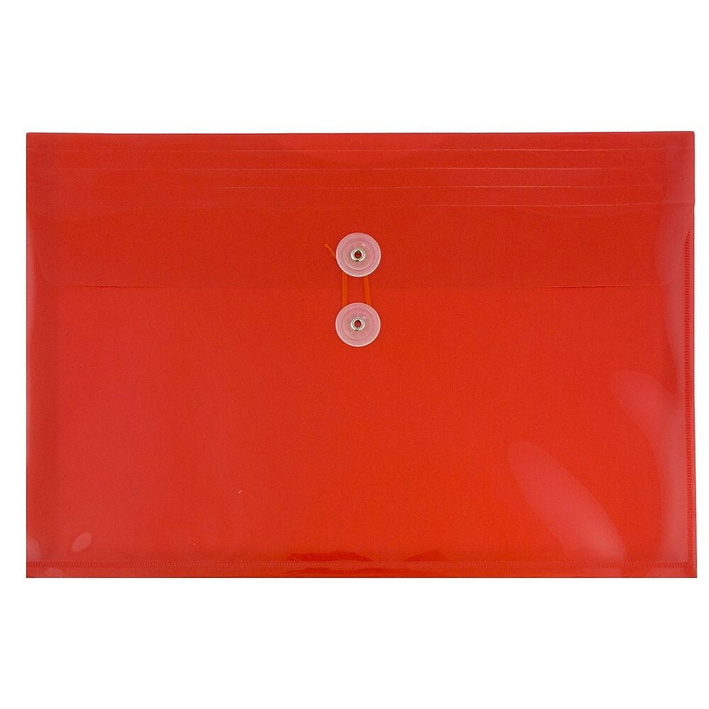 Image of JAM Paper Plastic Envelopes with Button and String Tie Closure, Letter Booklet, 9.75 x 13, Red Poly, 12 Pack (218B1re)