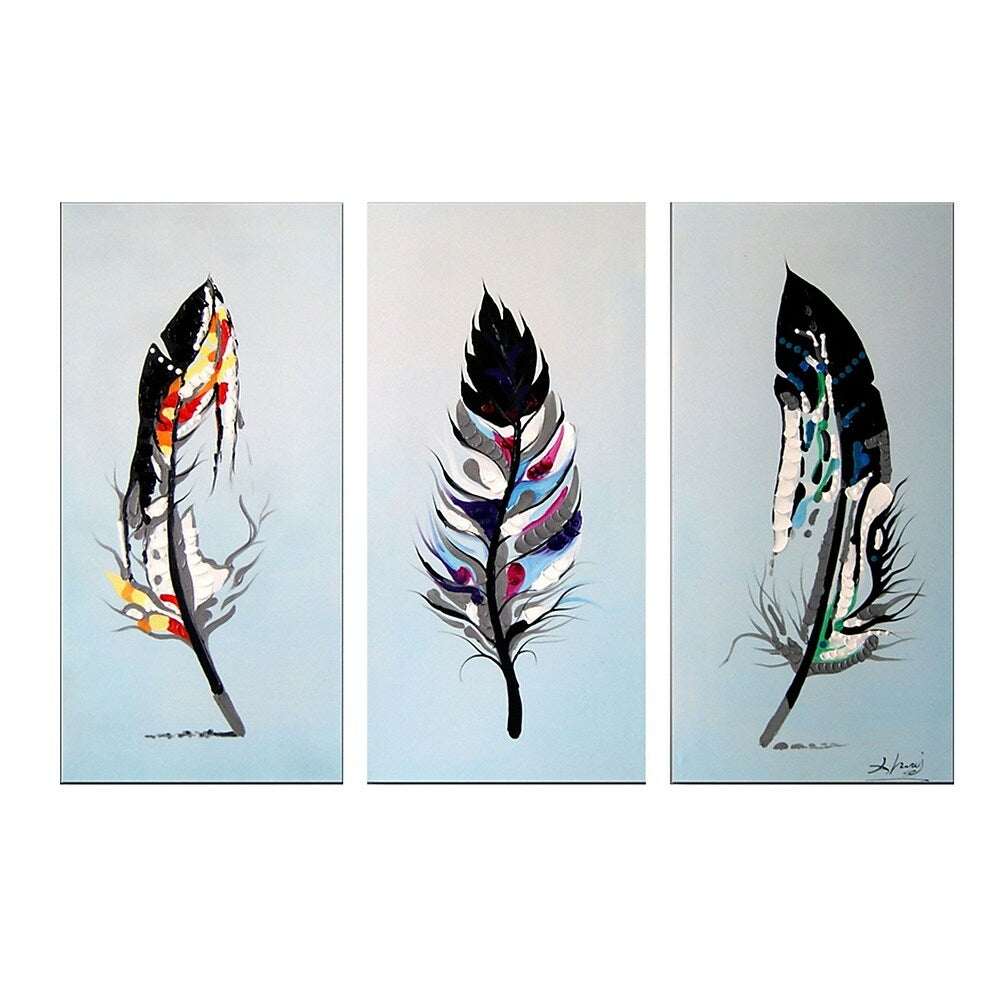 Image of Designart Feathers 3-Panel Bird Canvas Art Print, 36" x 28", (PT1163-3P)