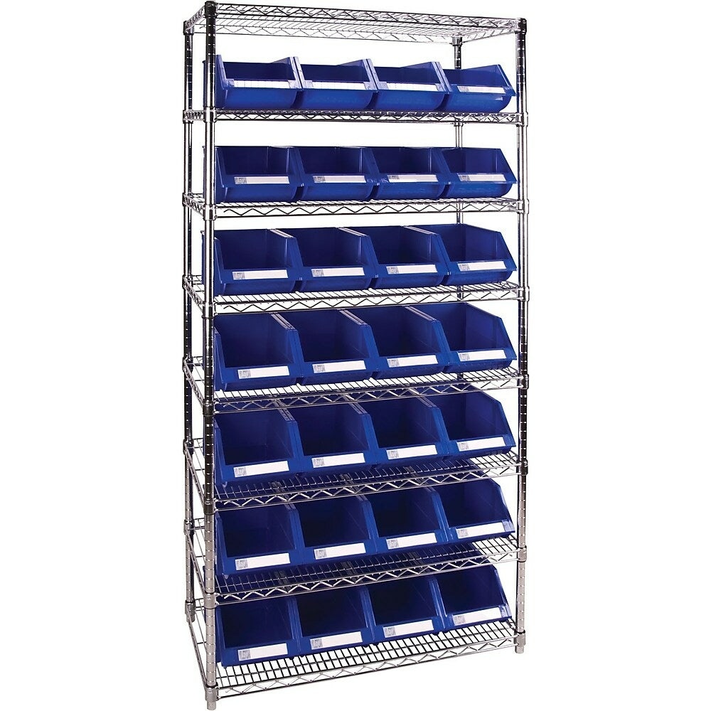 Image of Kleton Heavy-Duty Wire Shelving Units With Storage Bins, 8 Tiers, 36" W x 74" H x 14" D