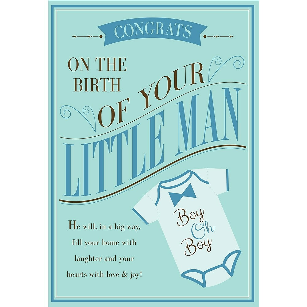 Image of Aline Greetings Baby Boy Card, Onesie, Congrats on the birth of your little man, 18 Pack
