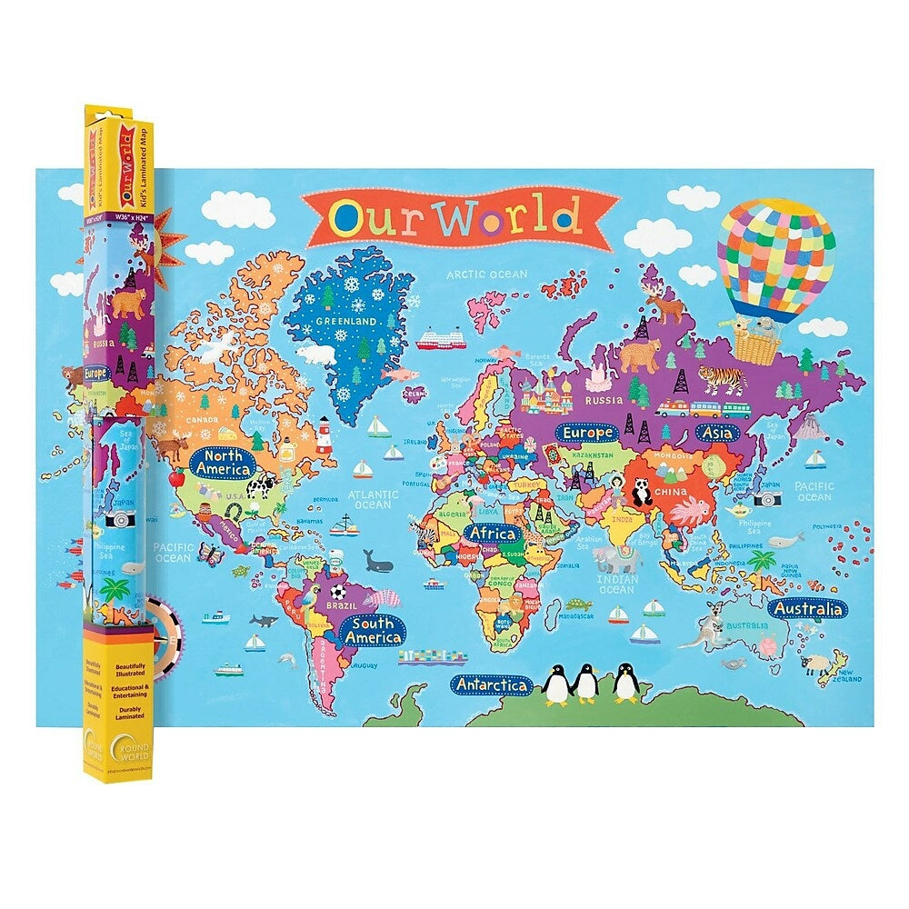 Image of Round World Products World Map for Kids, 24" x 36" (RWPKM01)