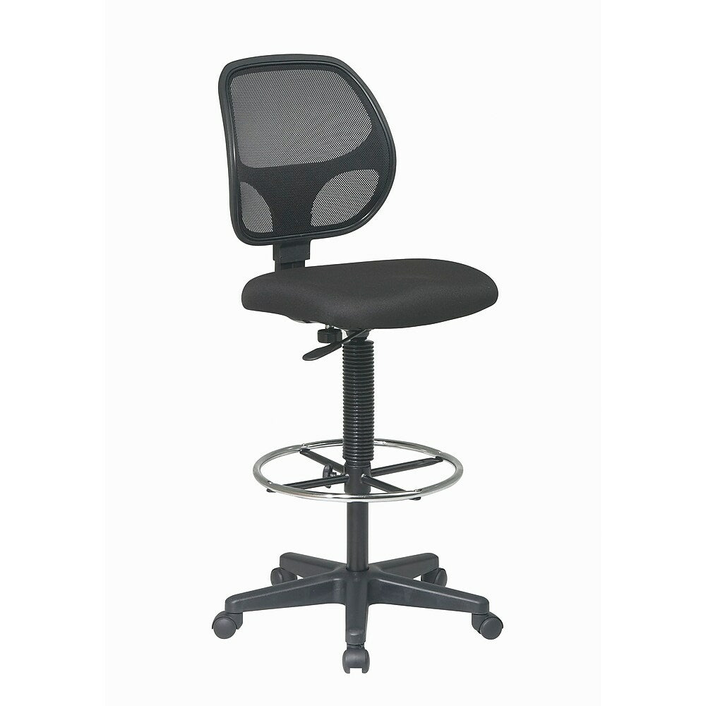 Image of WorkSmart Deluxe Mesh Back Drafting Chair with Adjustable Foot Ring, Black