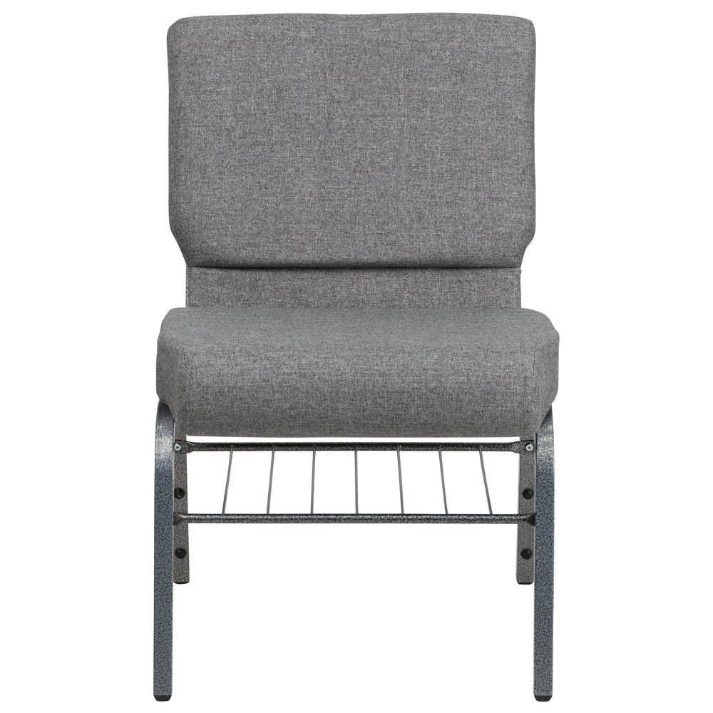 Image of Flash Furniture HERCULES Series 21"W Church Chair with Book Rack & Silver Vein Frame - Grey Fabric