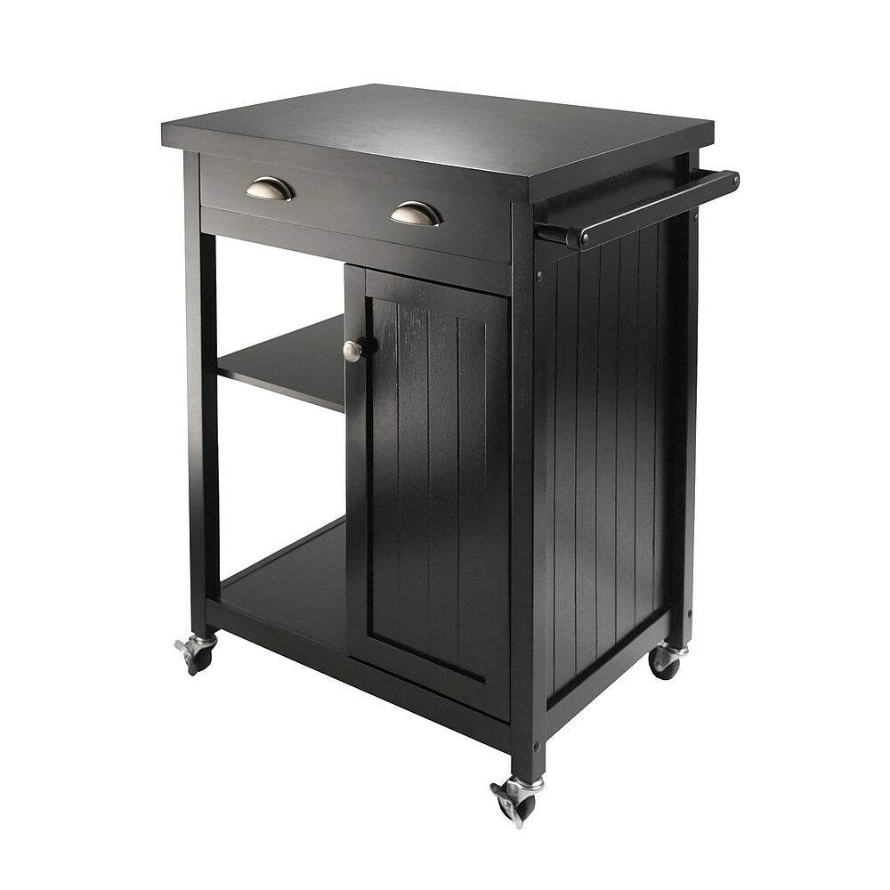 Image of Winsome Timber Kitchen Cart with Wainscot panel, Black