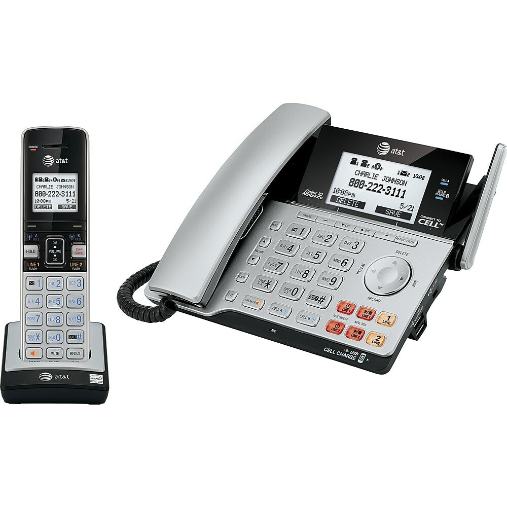 Image of AT&T TL86103 2-Line Corded and Cordless Answering System With Connect to Cell, Black