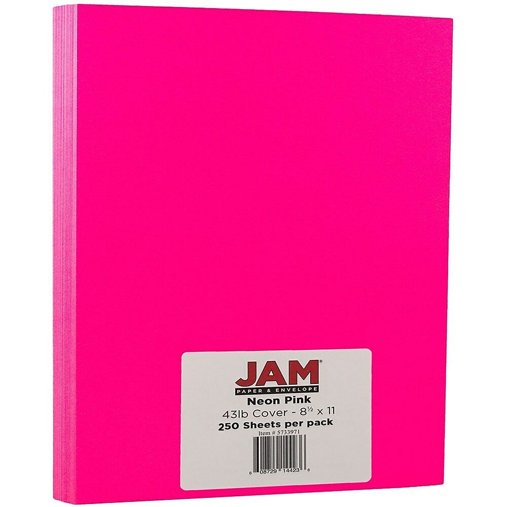 Image of JAM Paper Neon Cardstock, 8.5 x 11, 43lb Fluorescent Pink, 250/ream (05733975B), 250 Pack