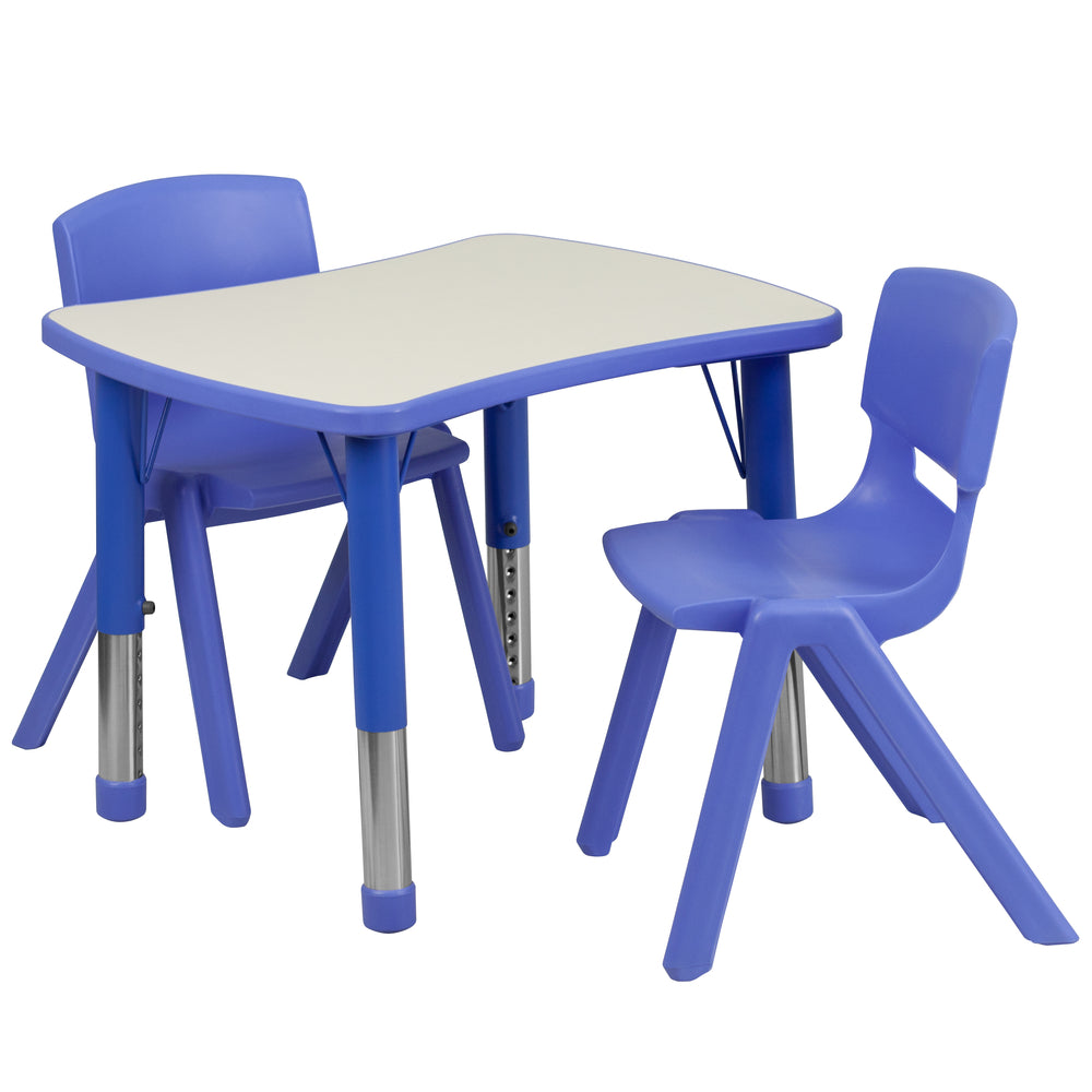 Image of Flash Furniture 21.875"W x 26.625"L Rectangular Blue Plastic Height Adjustable Activity Table Set with 2 Chairs