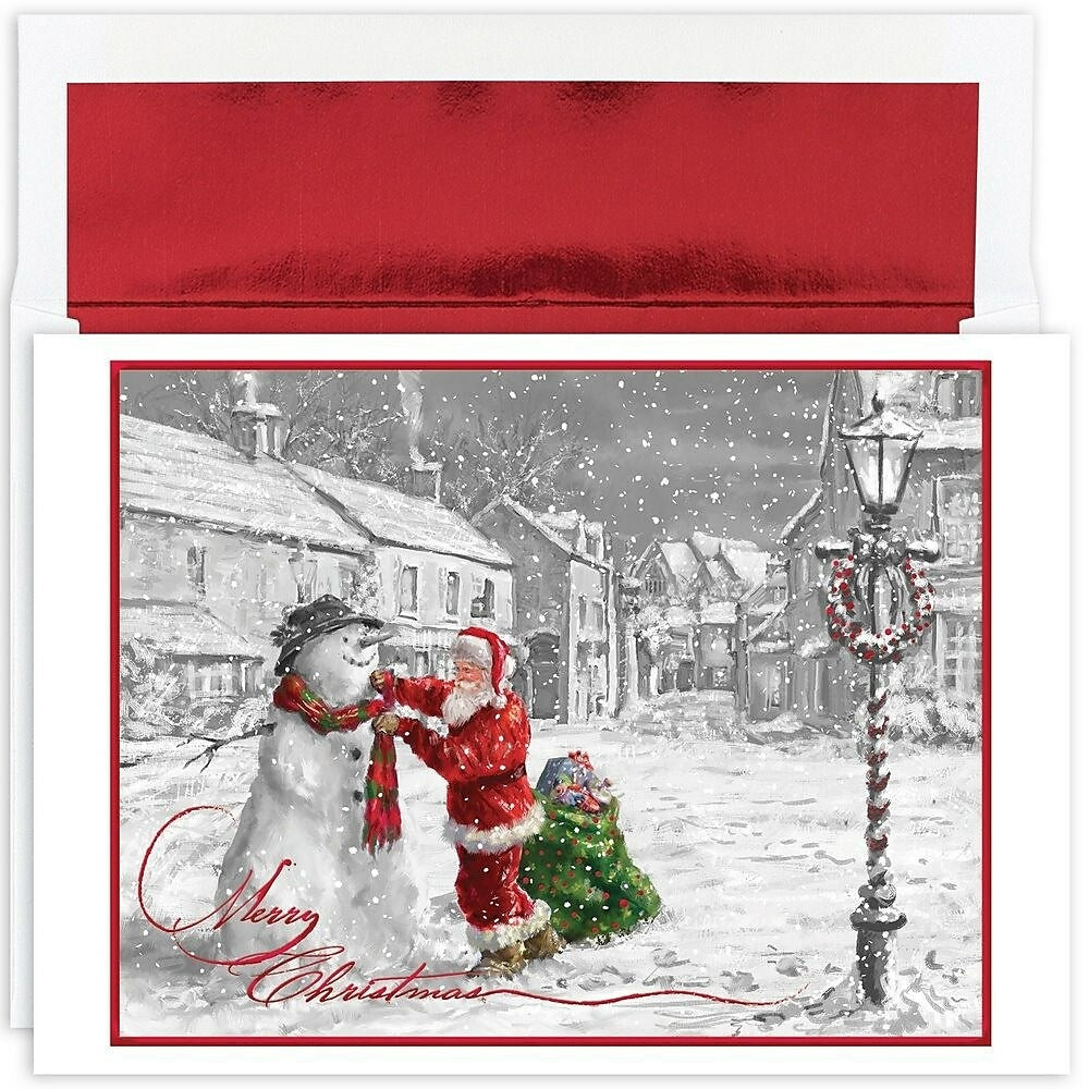 Image of JAM Paper Christmas Card Set, Santa & Snowman Holiday Cards, 18 Pack (526897700)