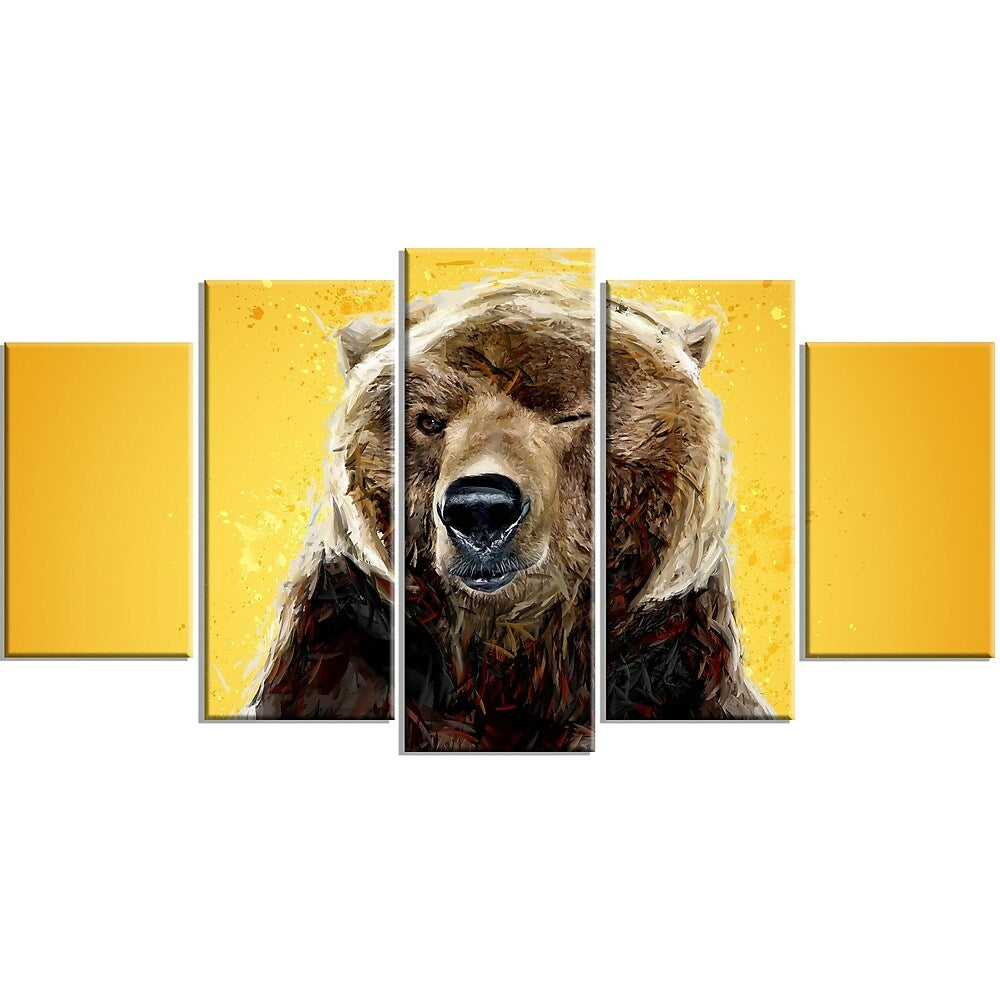 Image of Designart Brown Bear, Yelllow Canvas Art Print, 5 Panels, (PT2303-373)