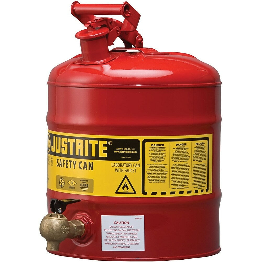 Image of Justrite Laboratory Safety Cans in Steel & Polyethylene, Steel Shelf Can