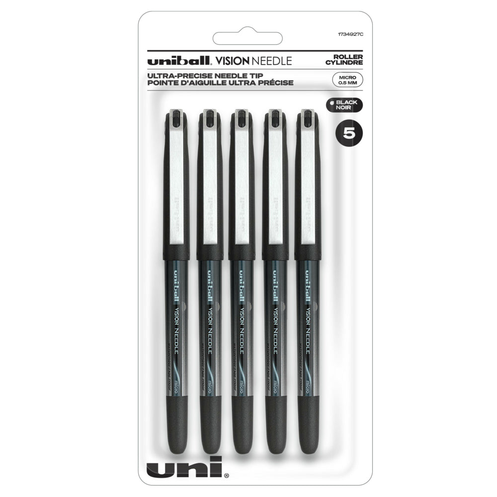 Image of uni-ball Vision Needle Rollerball Pens - Micro Point (0.5mm) - Black - 5 Pack