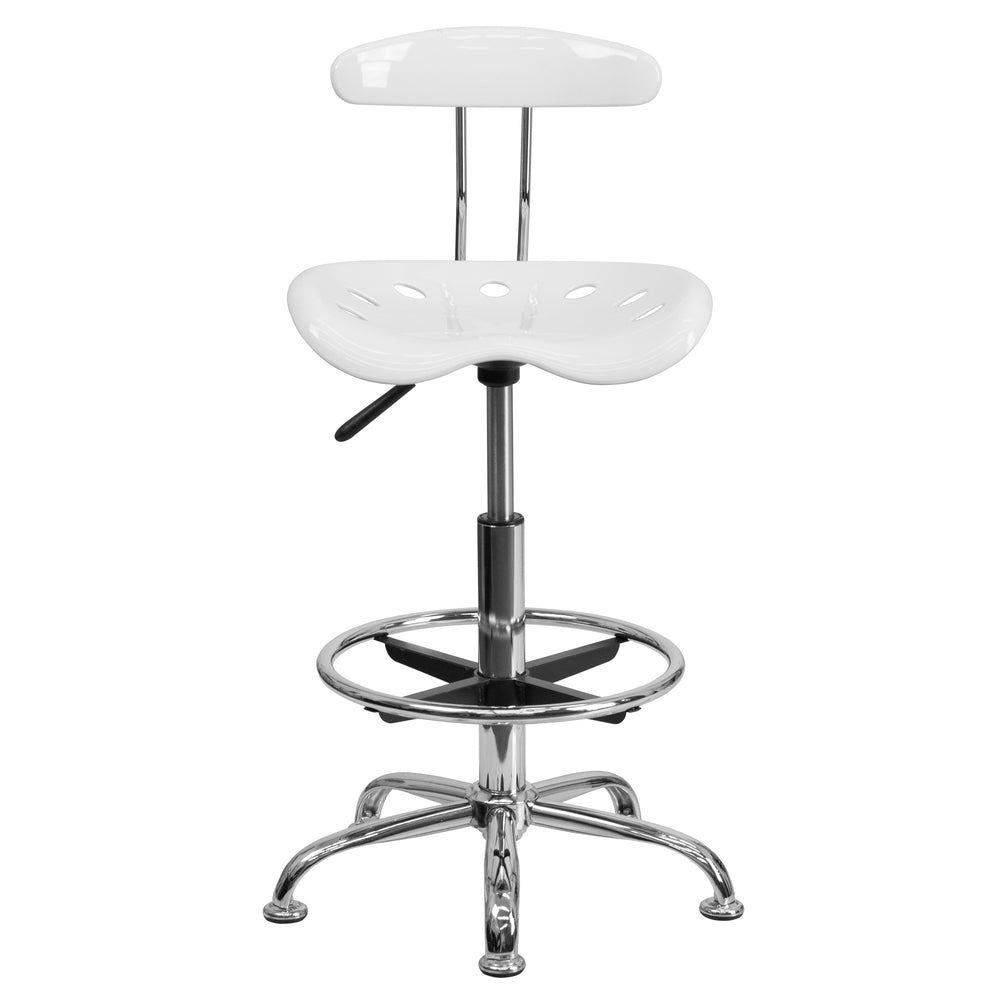 Image of Flash Furniture Vibrant Drafting Stool with Tractor Seat - White/Chrome