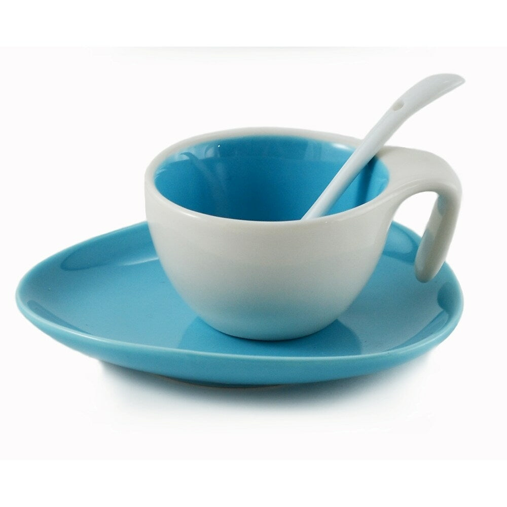 Image of Tannex 6 Espresso Cups and Saucers with Spoon, 2oz, Blue, 6 Pack