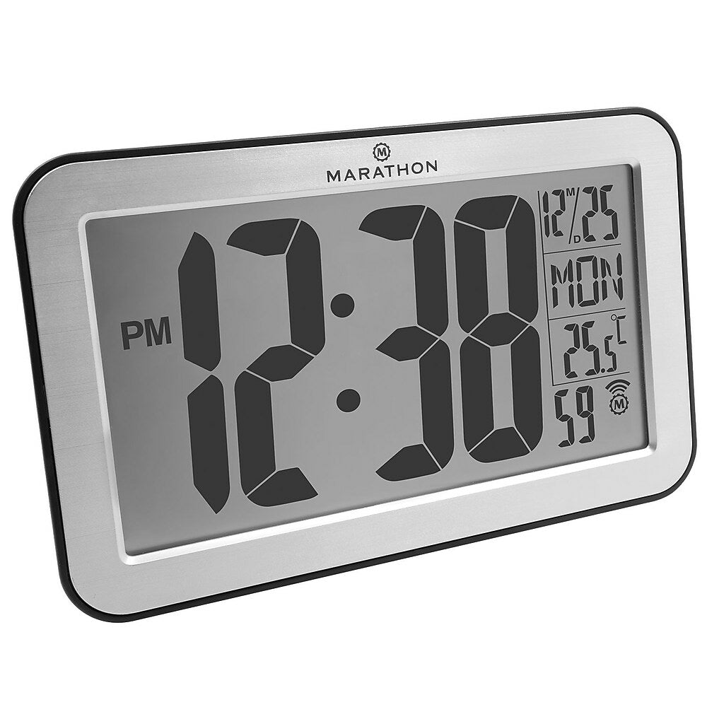 Image of Marathon Atomic Self-Setting/Adjusting Wall Clock with Stand & 8 Timezones - Silver (CL030033SV), Grey
