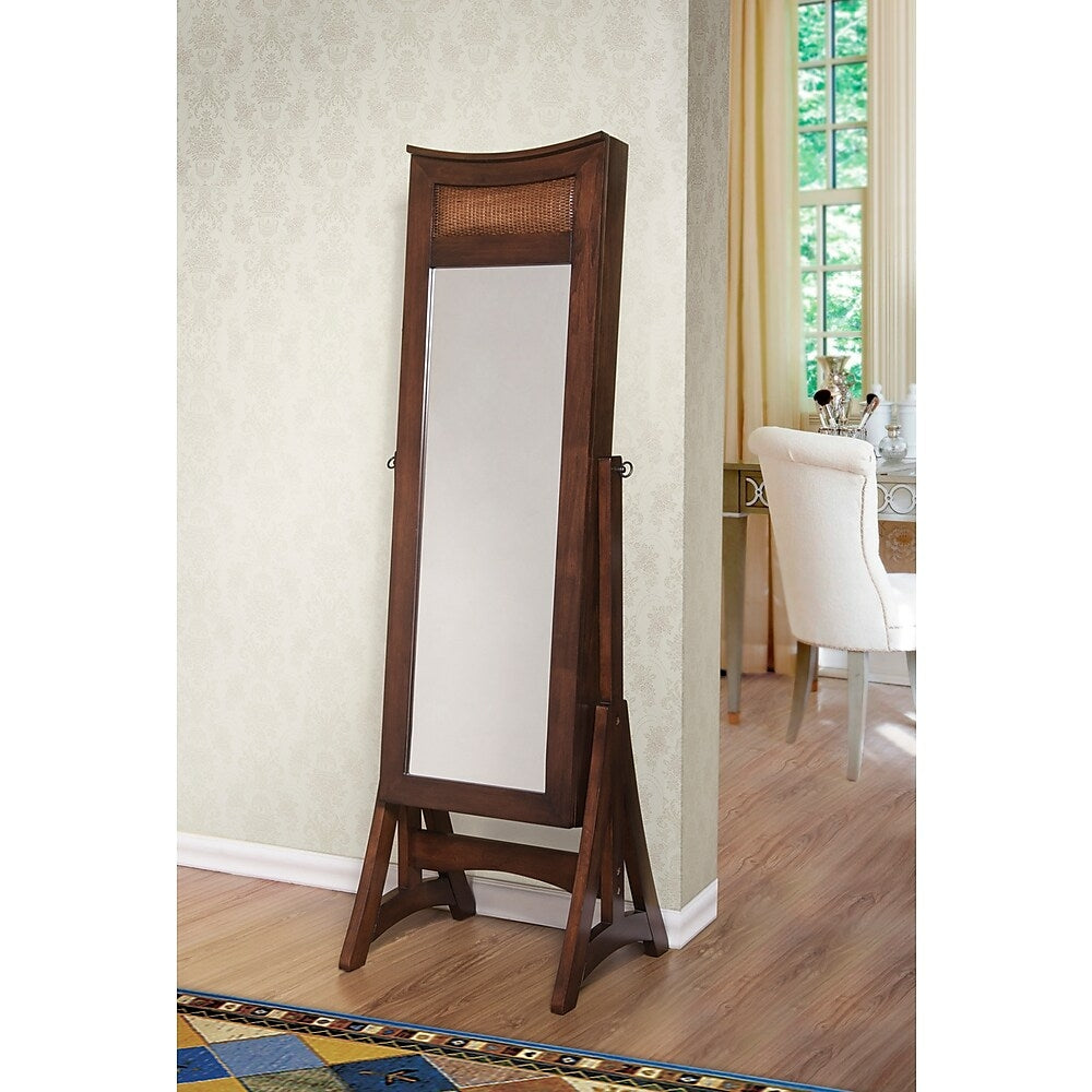 Image of W Home Bedford Classic Long Cheval Mirror Jewelry Cabinet Storage, Armoire, Brown