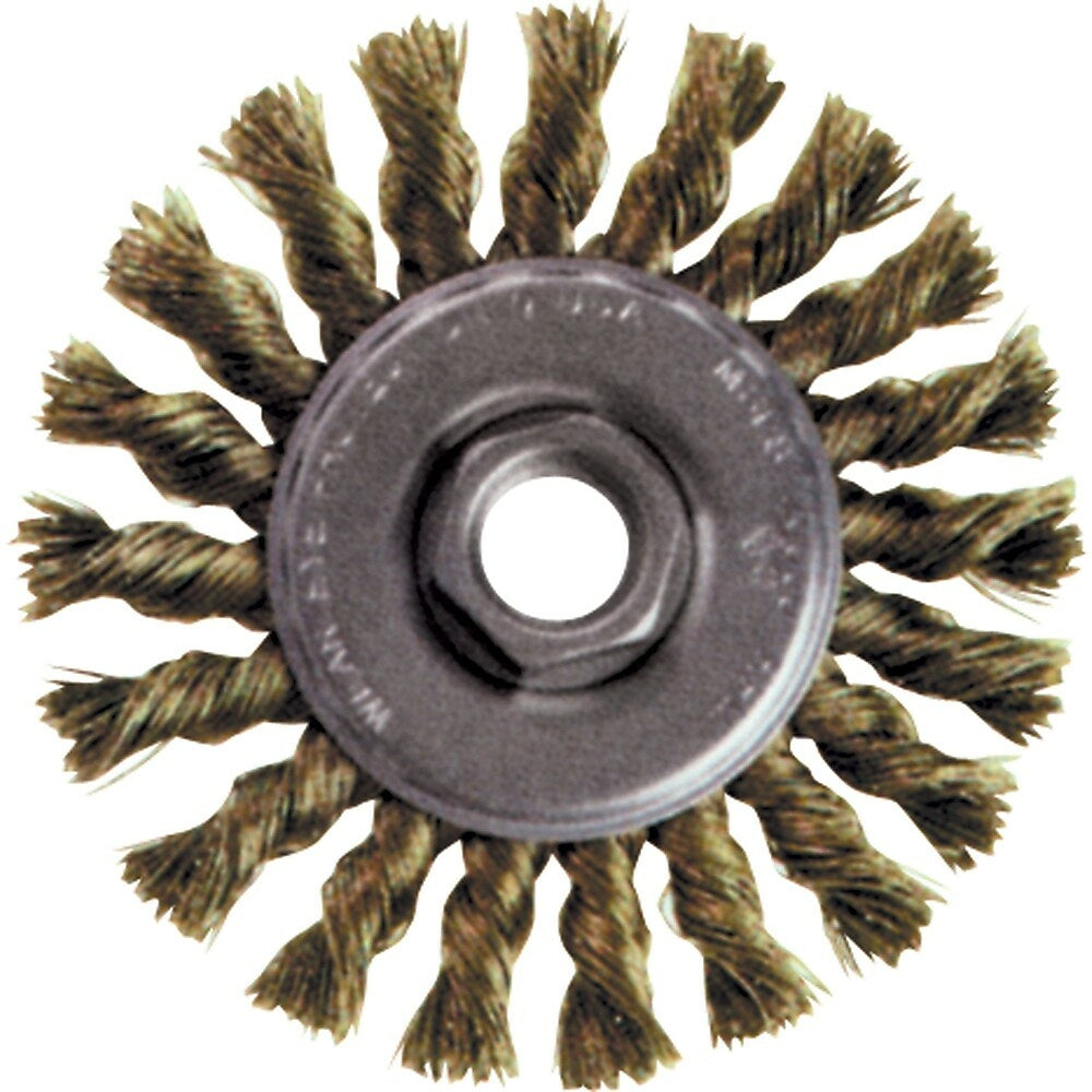 Image of Osborn High Speed Small Grinder Knot Wire Wheel Brush, 4" Dia., 0.02" Fill, 5/8"-11 Arbor, Steel - 3 Pack