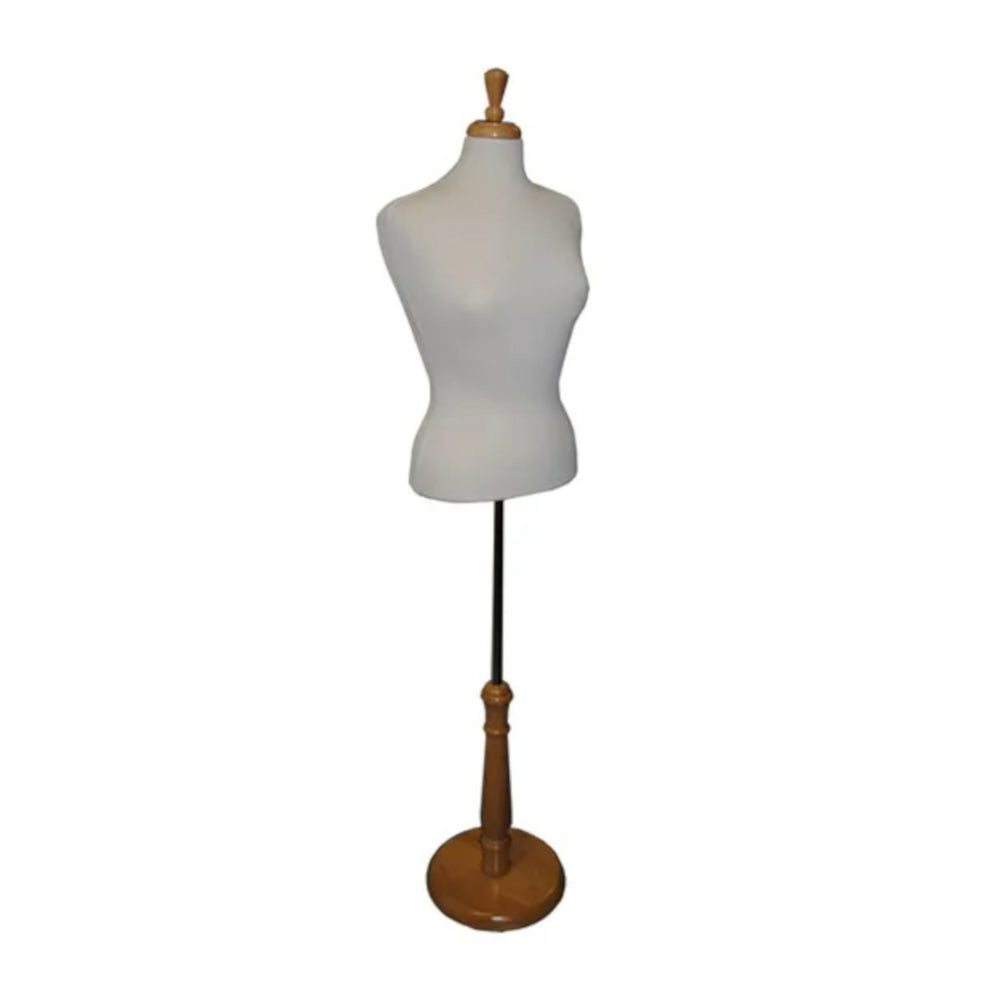 Image of Eddie's Female Blouse Form - Cream Torso - Adjustable H Wooden Base - Dressmaker Mannequin