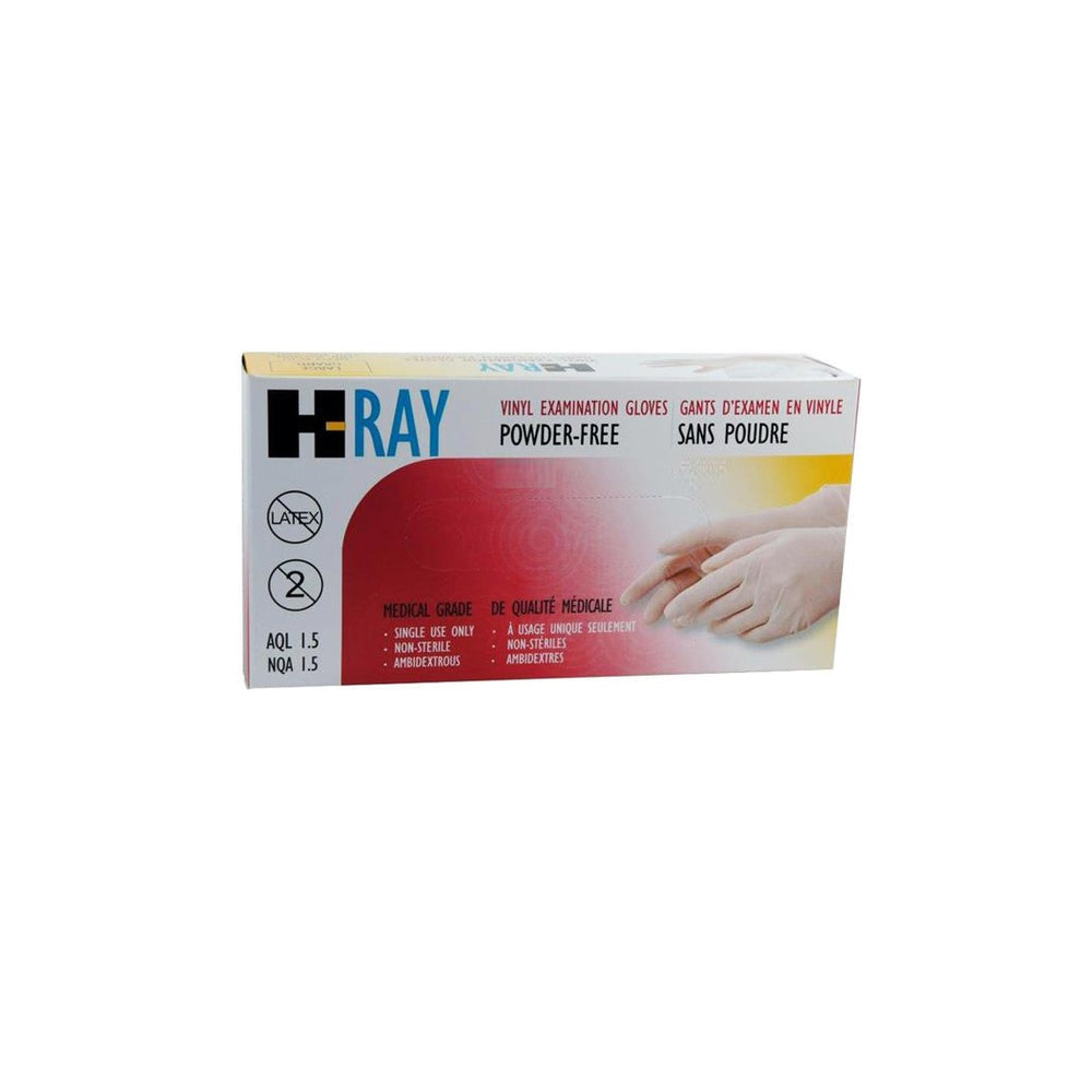 Image of H-Ray Vinyl Powder-Free Disposable Gloves - Medium - Clear - 100 Pack