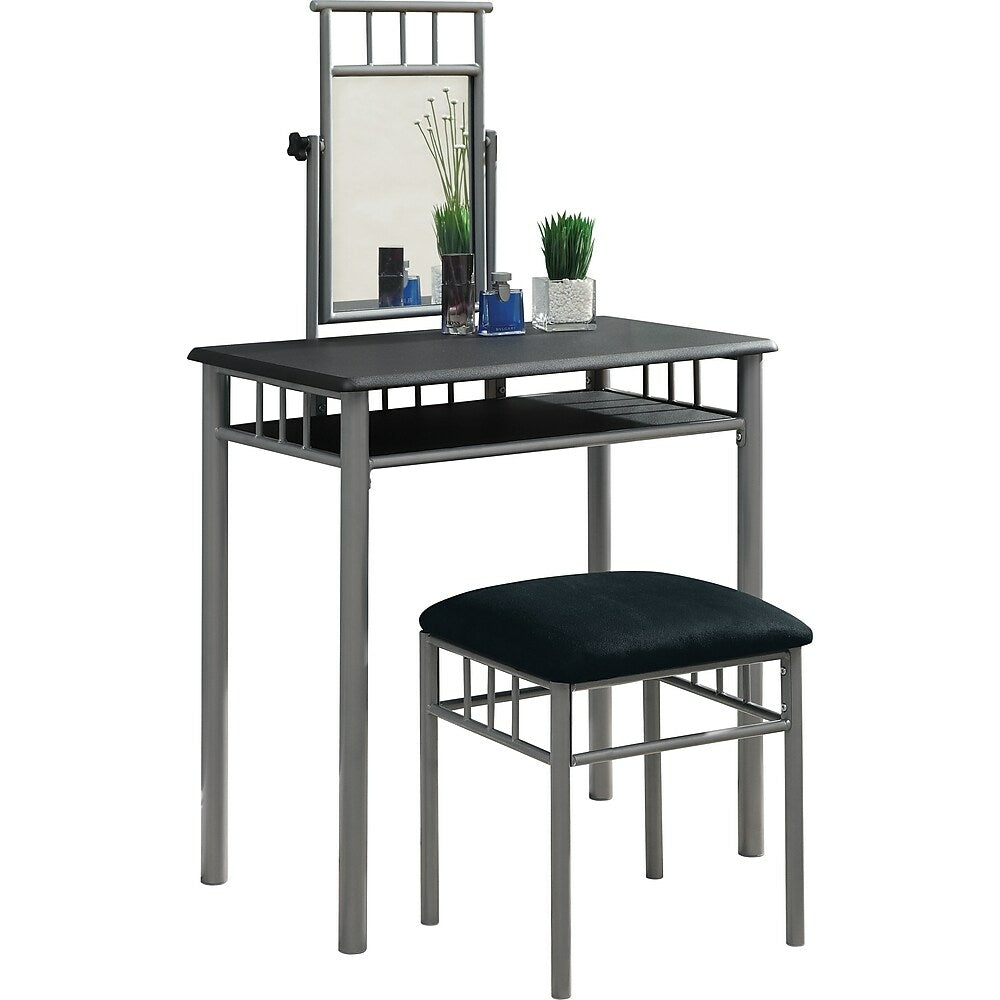 Image of Monarch Specialties - 3092 Vanity Set - Set Of 2 - Makeup Table - Organizer - Dressing Table - Bedroom - Metal - Black - Grey