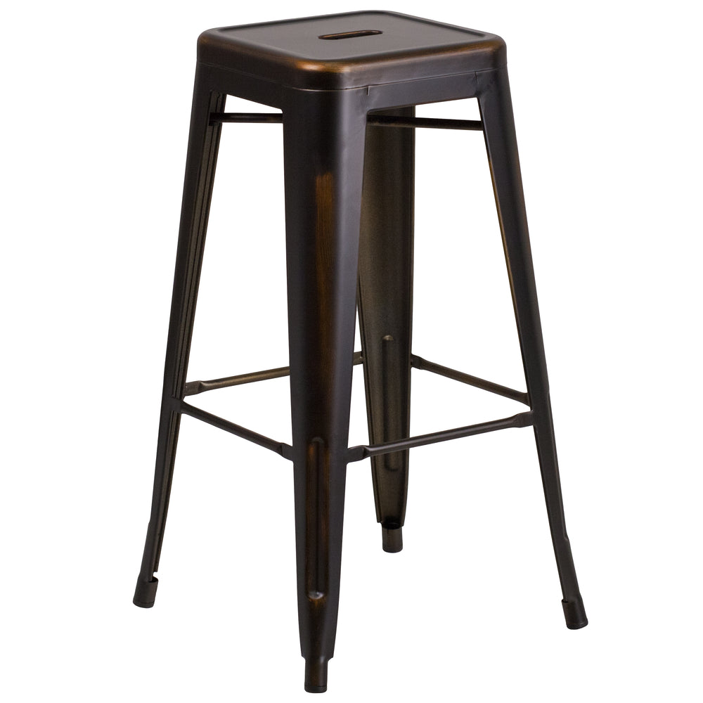 Image of Flash Furniture 30" High Backless Distressed Copper Metal Indoor-Outdoor Barstool, Brown