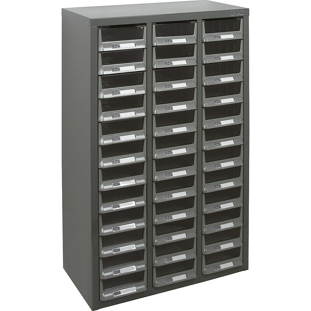 Image of Kleton Kpc-100 Parts Cabinet, Galvanized Steel, 36 Drawers, 23" x 11-2/5" x 36-9/10", Grey