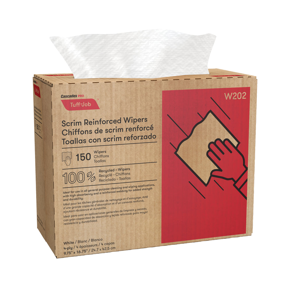 Image of Cascades PRO Tuff-Job 4-Ply Multipurpose Wipes, White, 9.75" x 16.75", 900 Pack