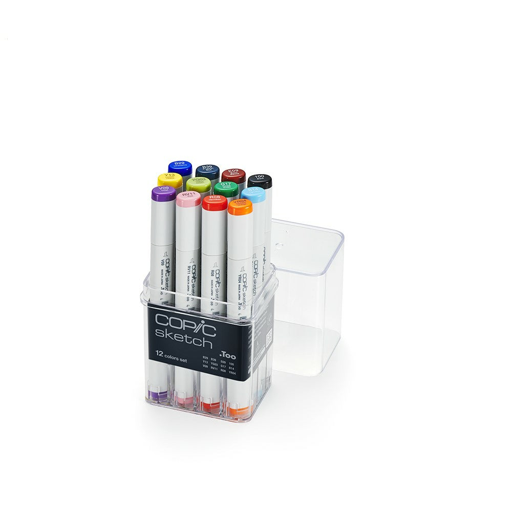 Image of Copic Sketch Dual Tipped Ink Markers - Basic Colours - Set of 12, Assorted