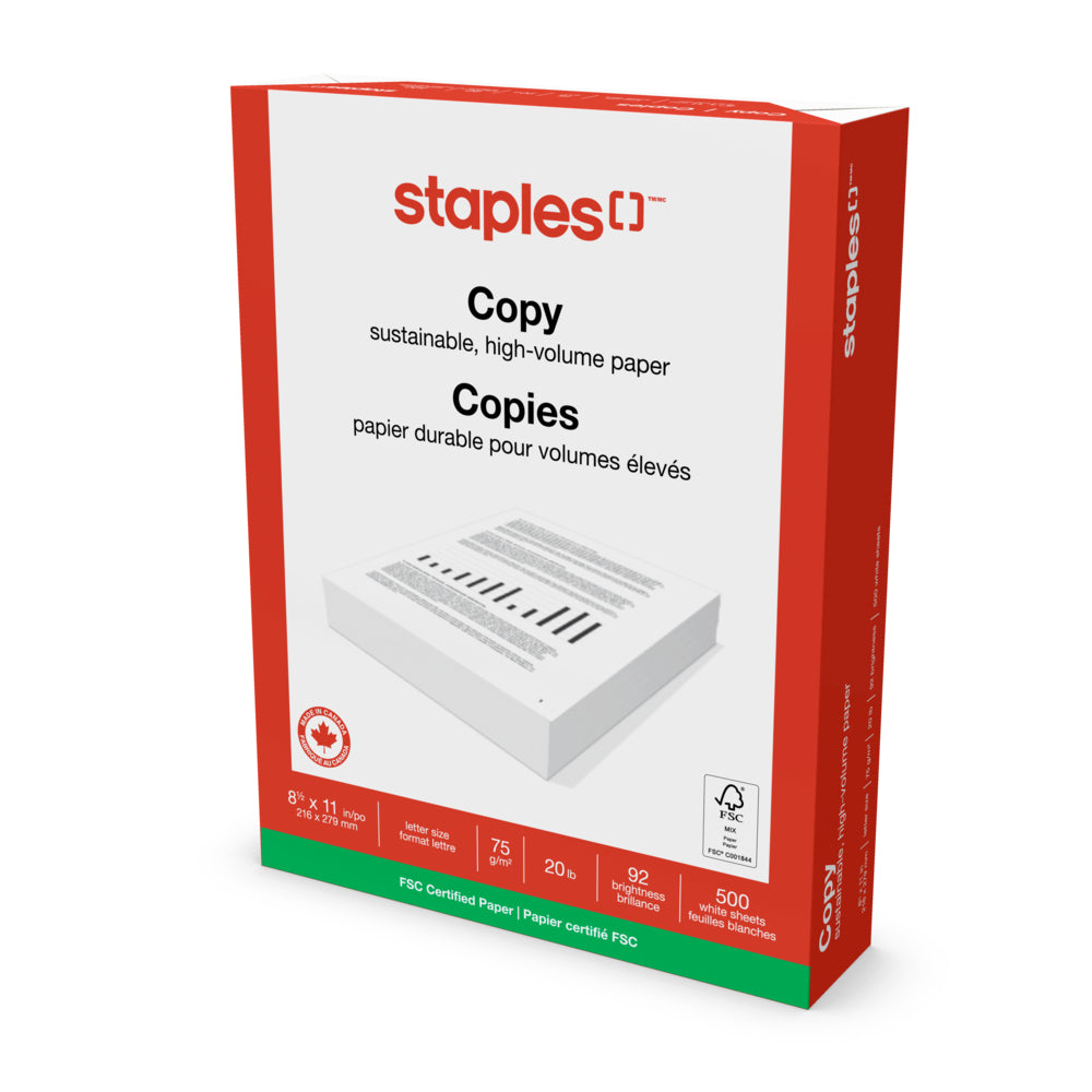 Image of Staples FSC-Certified Copy Paper - 20 lb. - 8.5" x 11" - White - 500 Sheets