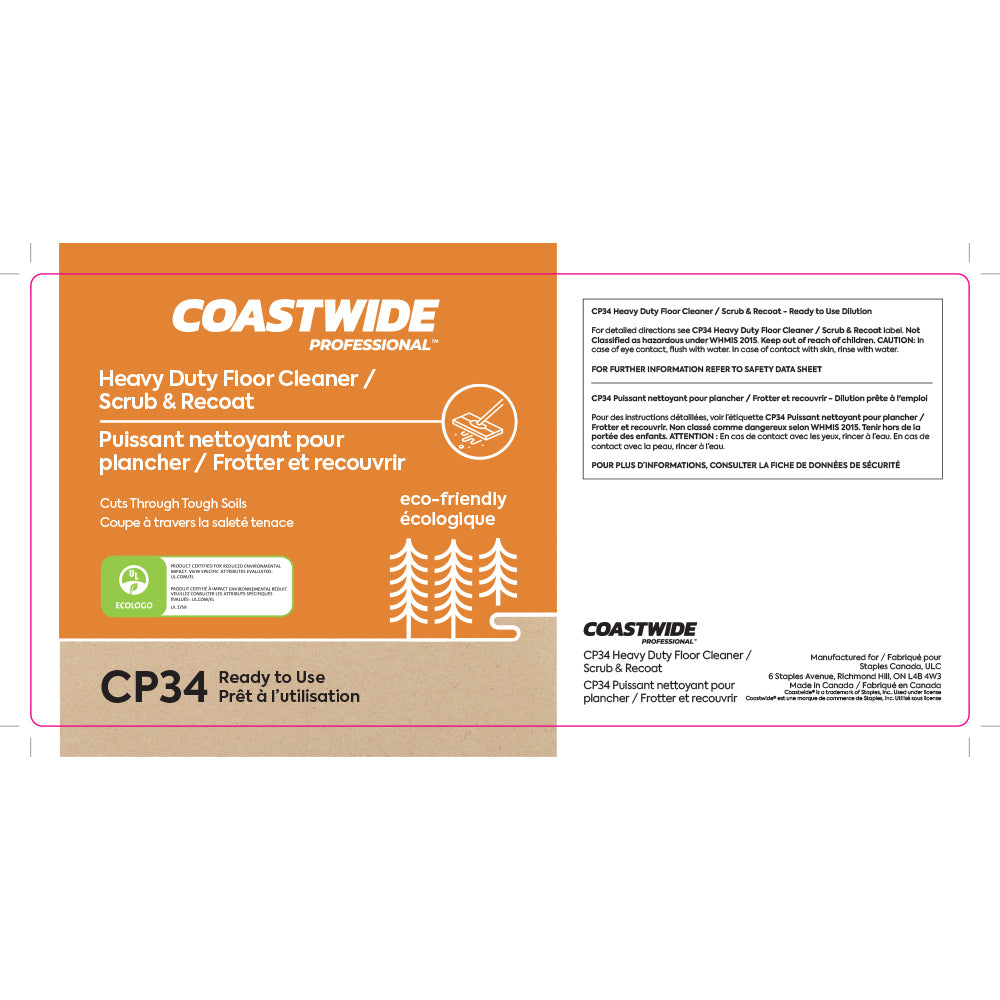 Image of Coastwide Professional CP34 Heavy Duty Floor/Scrub & Recoat Cleaner Concentrate Secondary Label