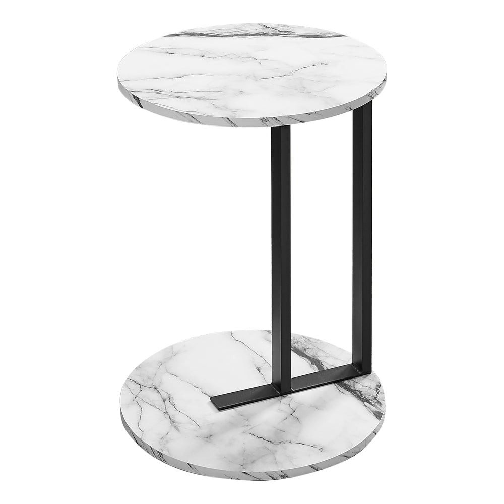 Image of Monarch Specialties - 2210 Accent Table - Side - Round - End - Nightstand - Lamp - Bedroom - Metal - White Marble Look