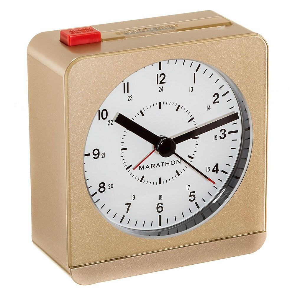 Image of Marathon Analog Desk Alarm Clock with Auto-Night Light - Gold (CL030053GD), Yellow