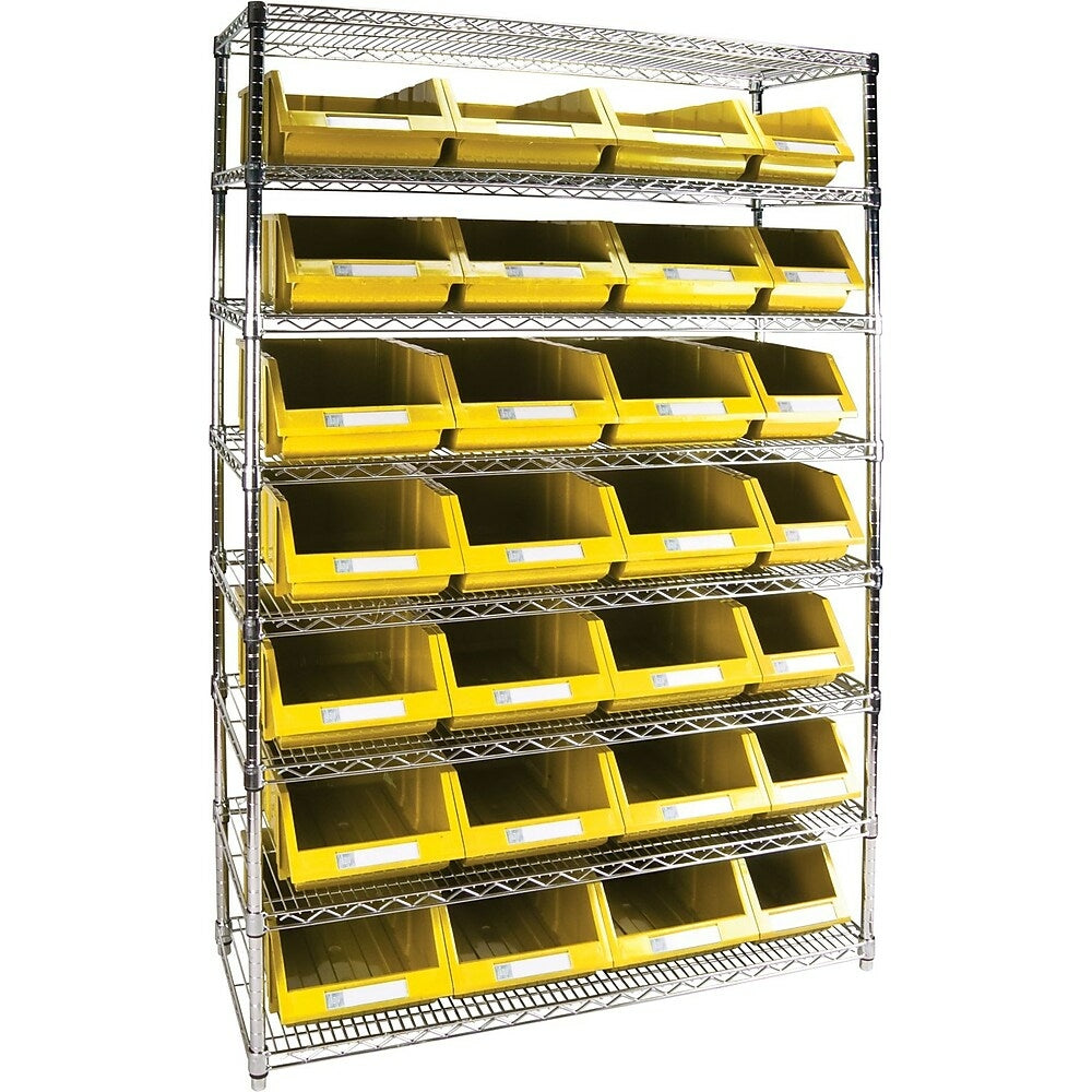 Image of Kleton Heavy-Duty Wire Shelving Units With Storage Bins, 8 Tiers, 48" W x 74" H x 18" D - Yellow