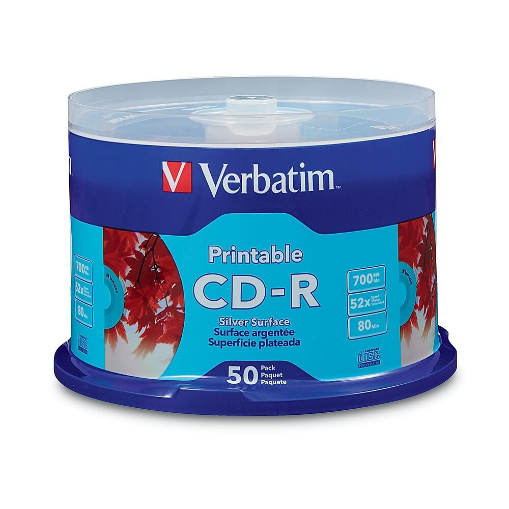 Image of Verbatim CD-R 52x 700MB/80min, Silver Printable, 50 Pack, 50 Spindle