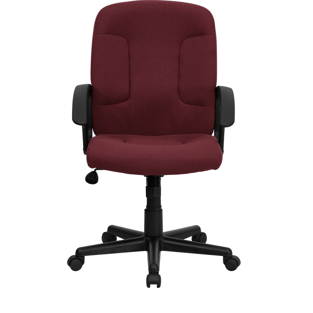 Image of Flash Furniture Mid-Back Fabric Executive Swivel Chair with Nylon Arms - Burgundy, Red