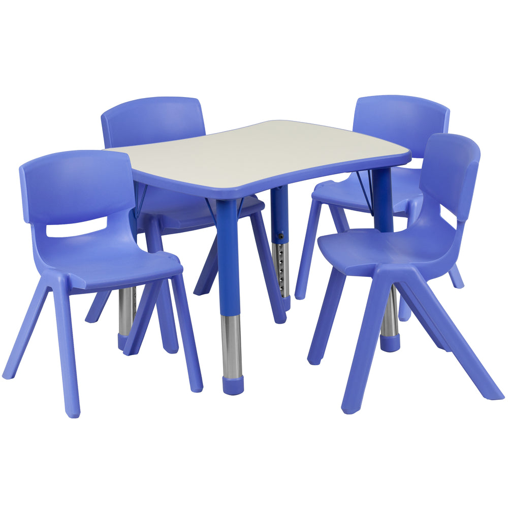 Image of Flash Furniture 21.875"W x 26.625"L Rectangular Blue Plastic Height Adjustable Activity Table Set with 4 Chairs