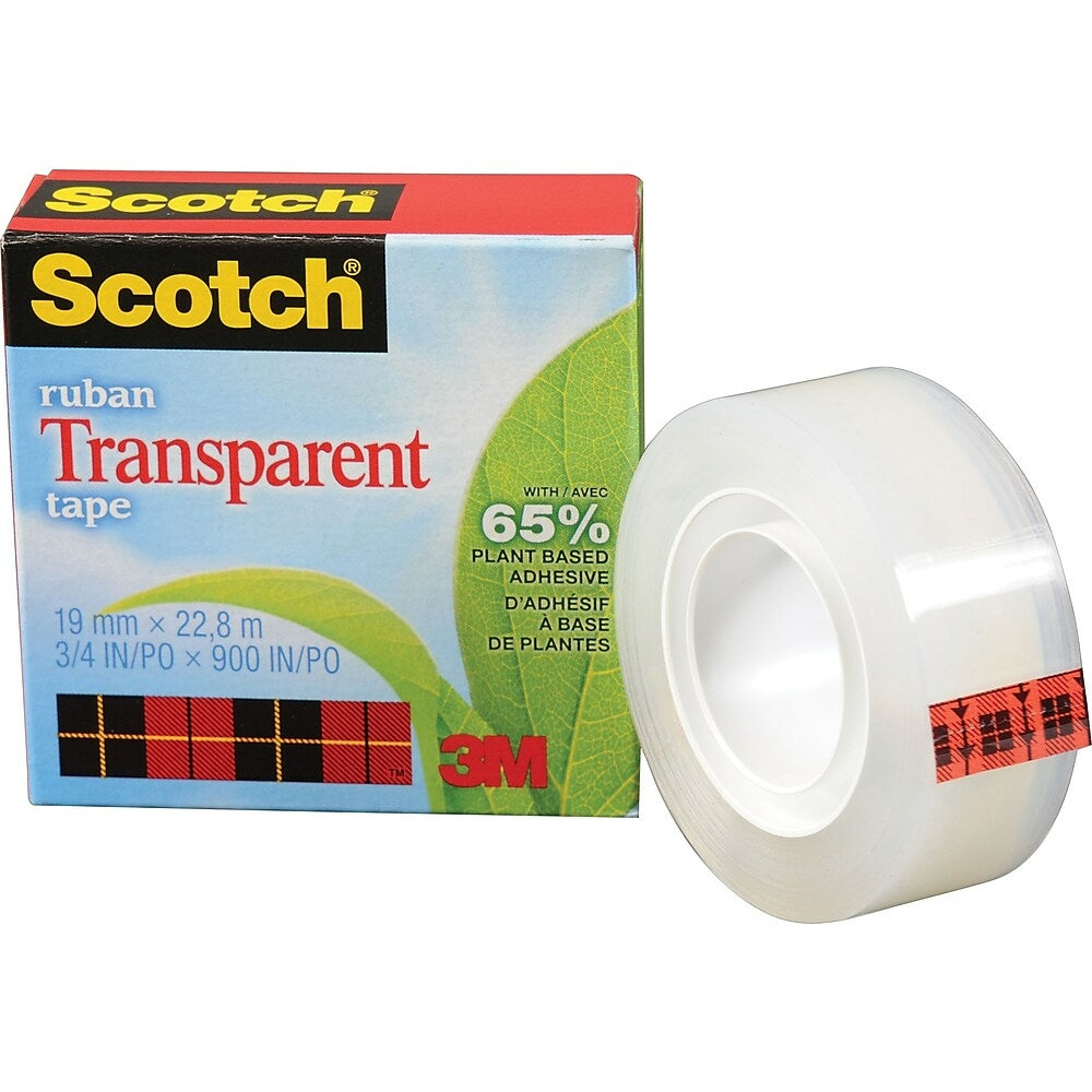 Image of Scotch Plant Based Transparent Boxed Tape, 19mm x 22.8m, 2/Pack