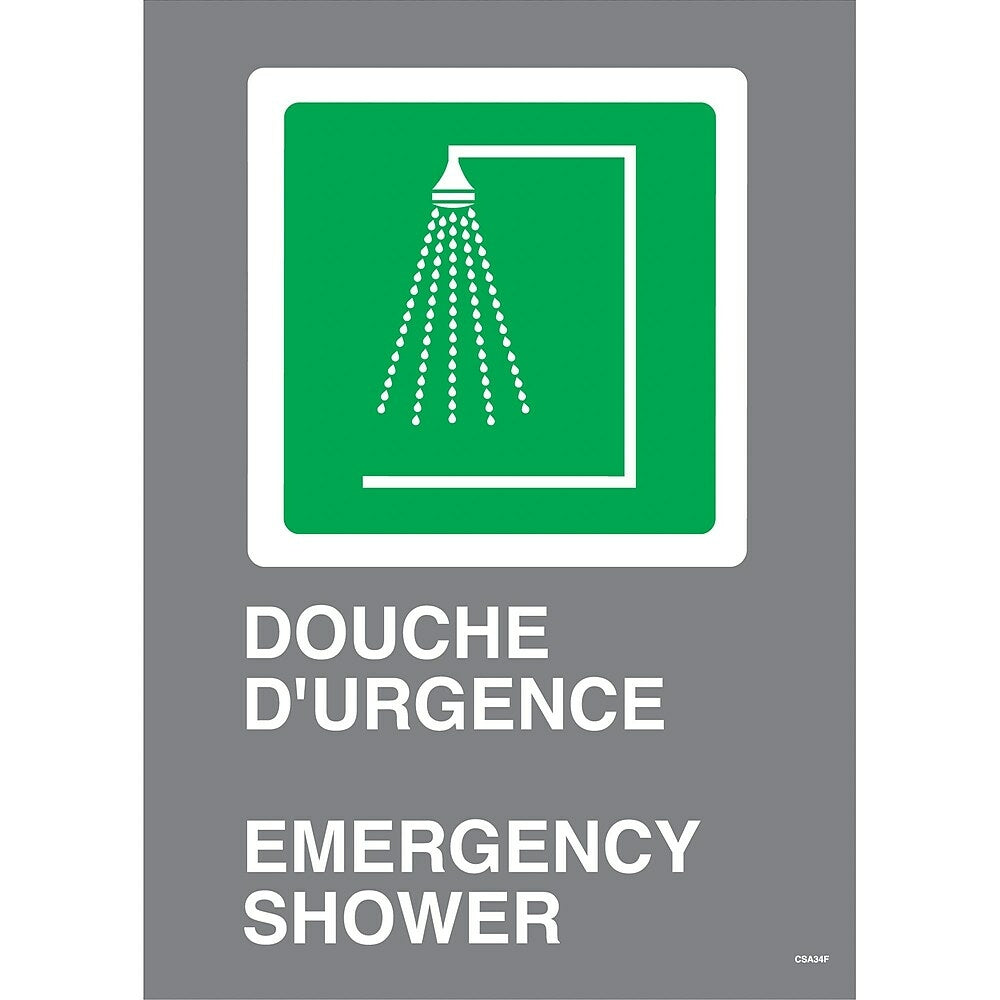Image of Accuform Signs "Douche D'Urgence / Emergency Shower Csa" Safety Sign, 14" x 10", Plastic, Bilingual With Pictogram