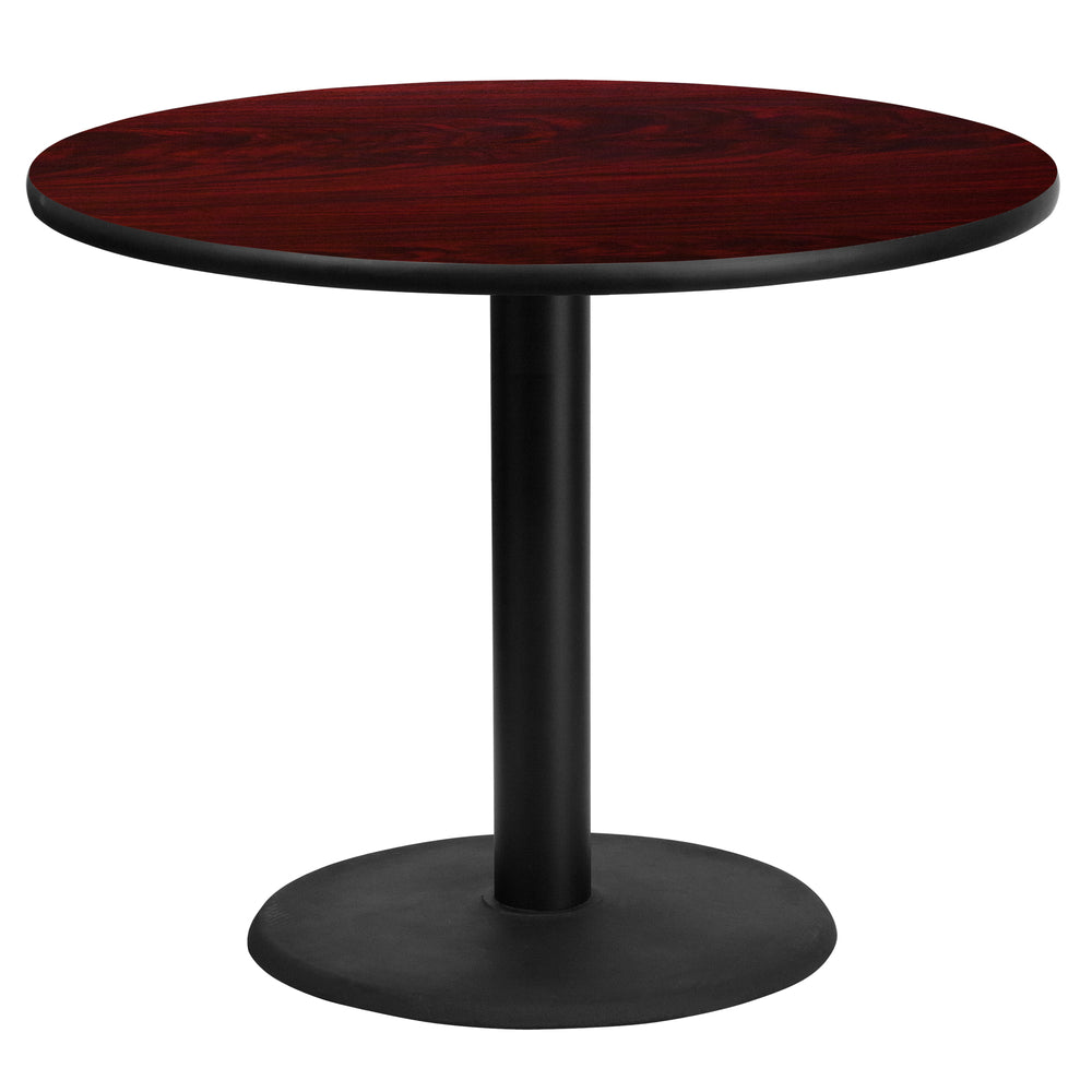 Image of Flash Furniture 36" Round Mahogany Laminate Table Top with 24" Round Table Height Base, Black