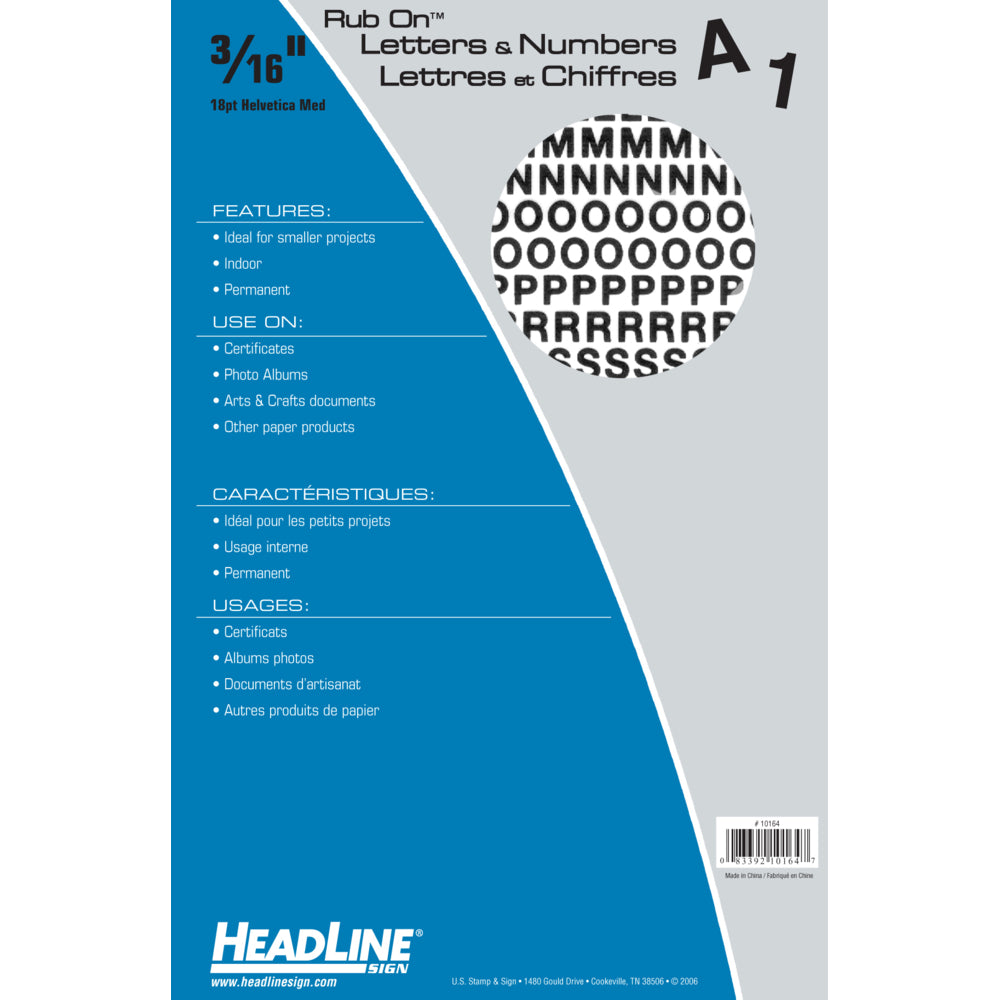 Image of HeadLine Rub On Lettering 3/16"