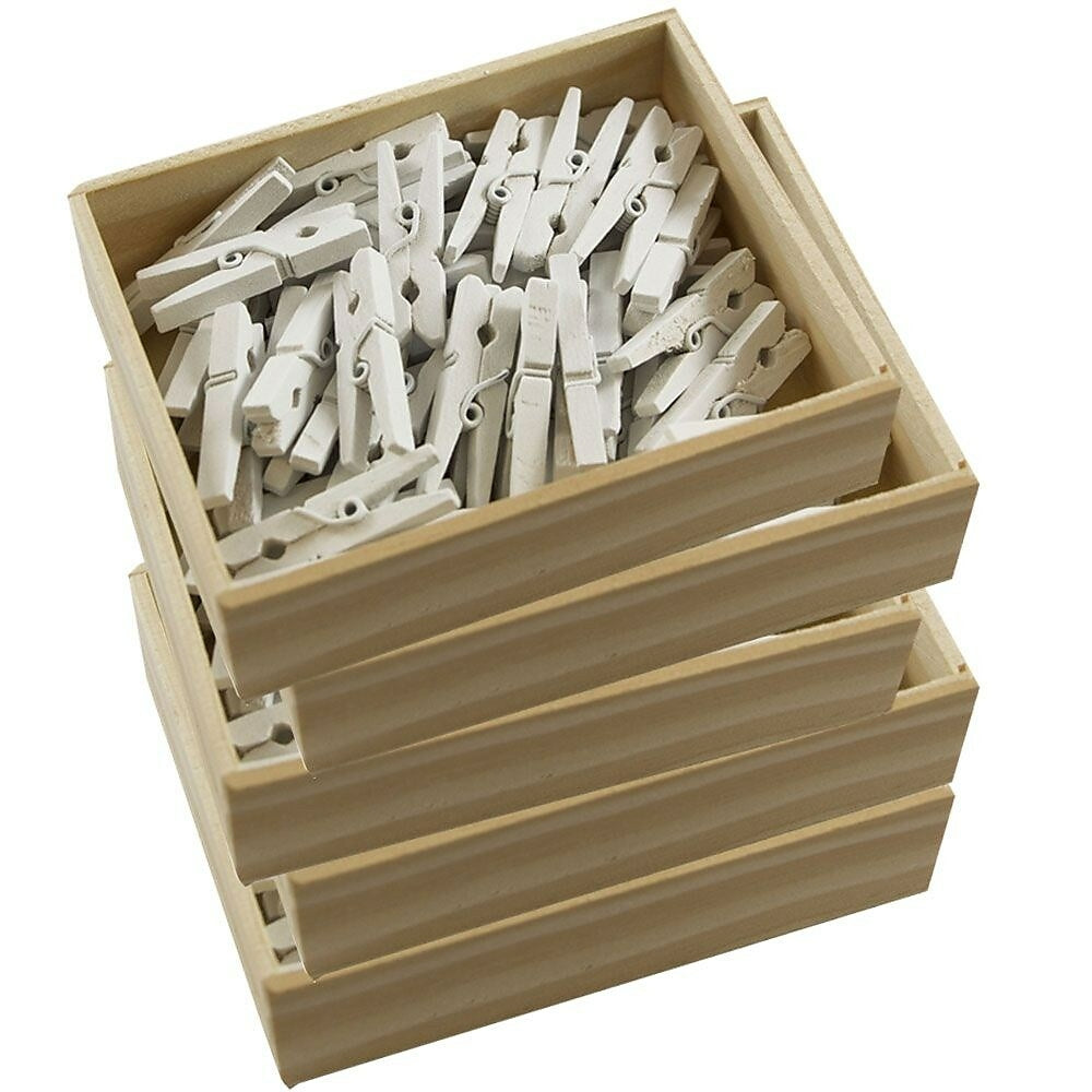 Image of JAM Paper Wood Clothing Pin Clips, Medium, 1 1/8, White, 5 Packs of 50, 250 Total (2230719109g)