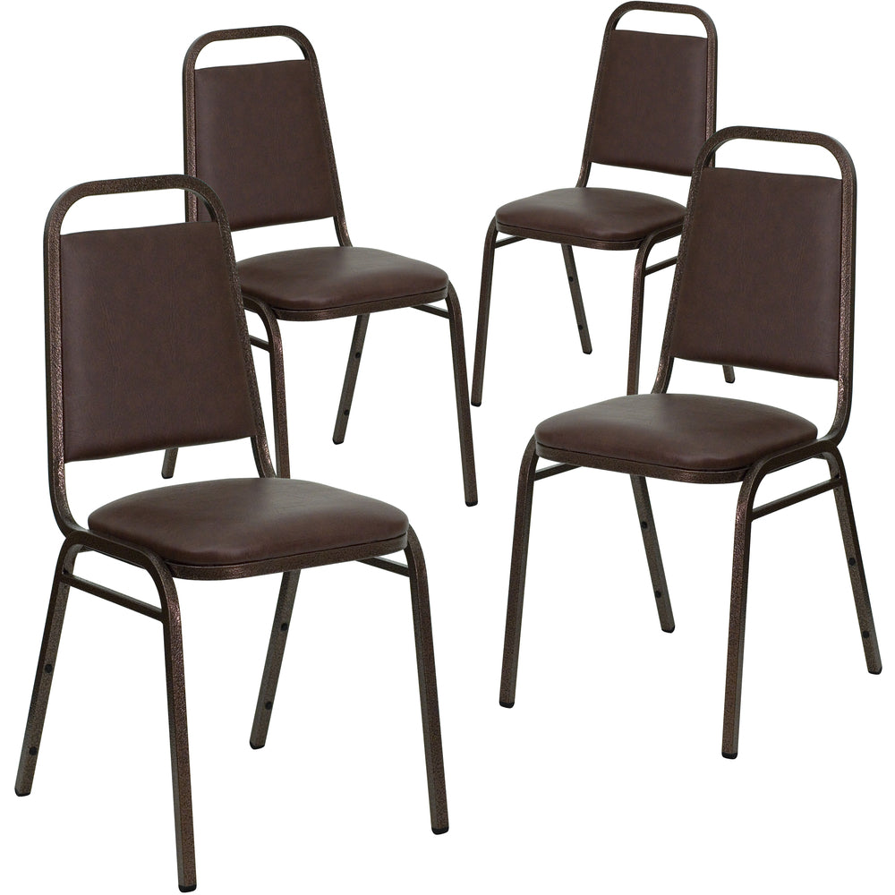 Image of Flash Furniture HERCULES Trapezoidal Back Stacking Banquet Chair in Brown Vinyl - Copper Vein Frame, 4 Pack