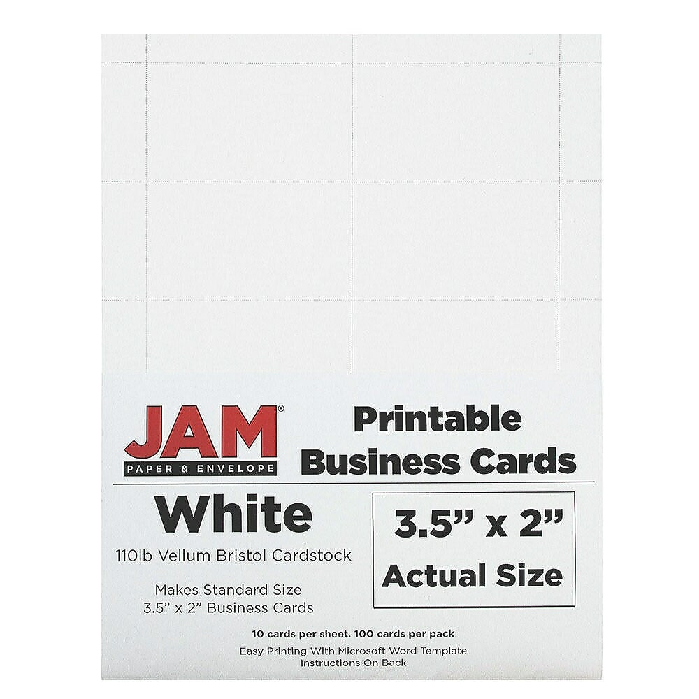 Image of JAM Paper Printable Business Cards, 2" x 3.5", White, 100 Pack (22130975)