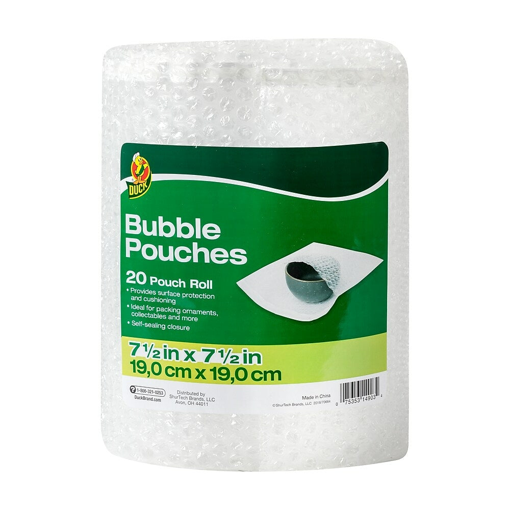 Image of Duck Brand Bubble Pouches on a Roll, Clear, 7.5" x 7.5", 20 Pack