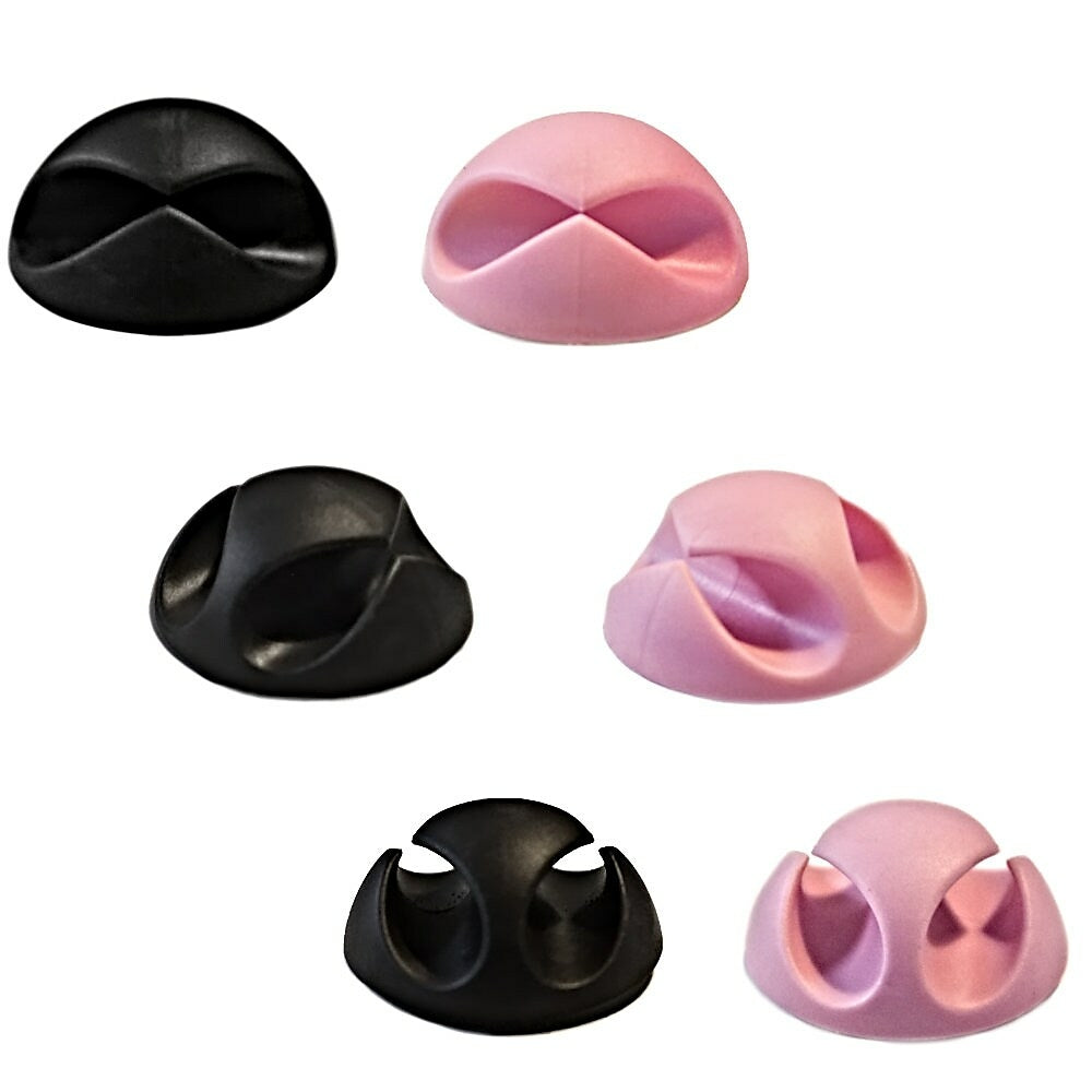 Image of AnthroDesk Dual Cable Clips - Black/Pink - 6 Pack