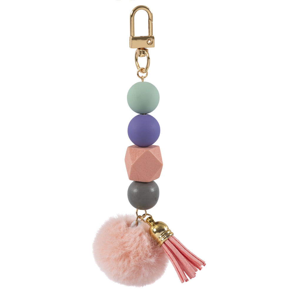 Image of Merangue Silicone Bead with Small Tassel & Pom Pom Keychain - Multicolour