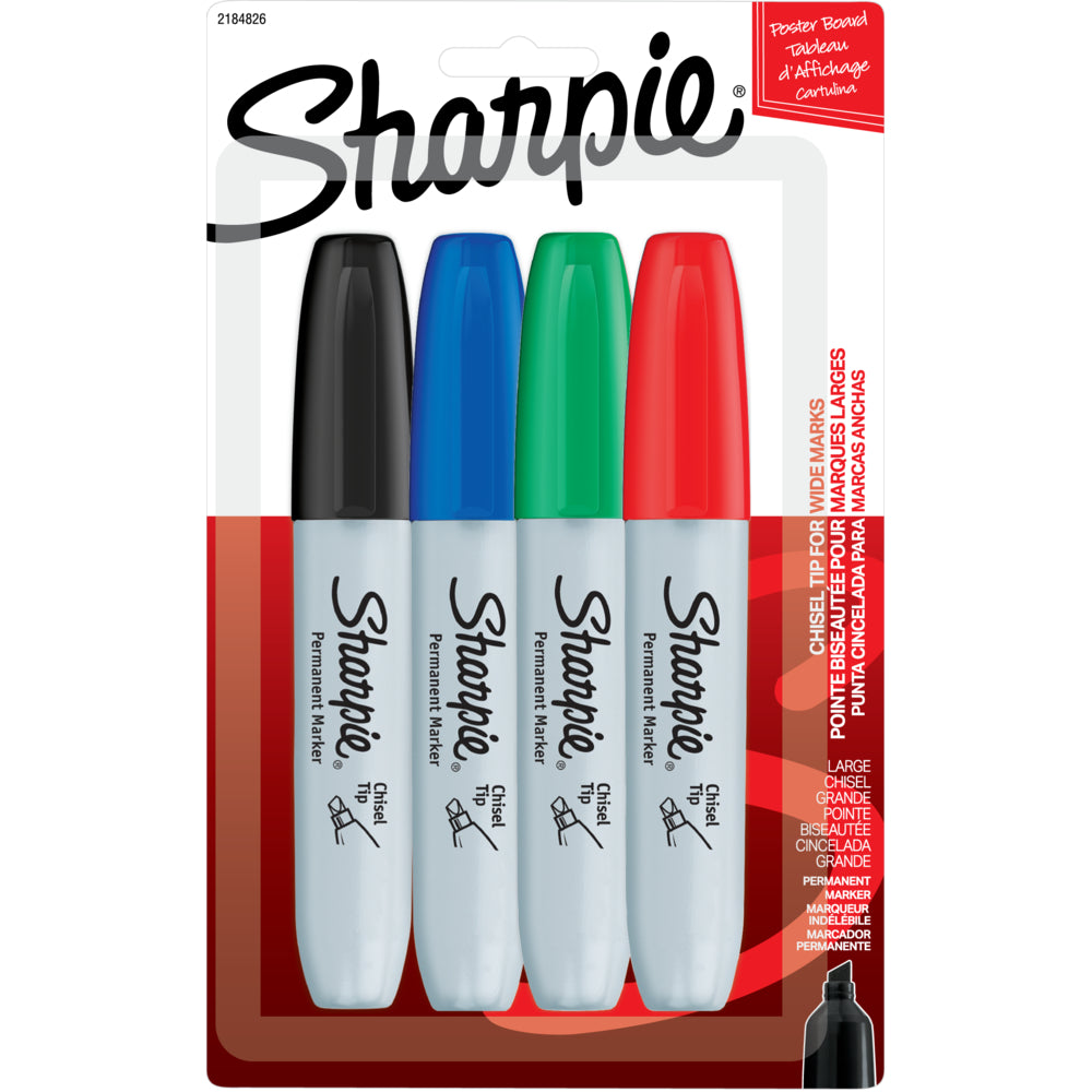 Image of Sharpie Permanent Markers - Chisel Tip - Assorted Colours - 4 Pack