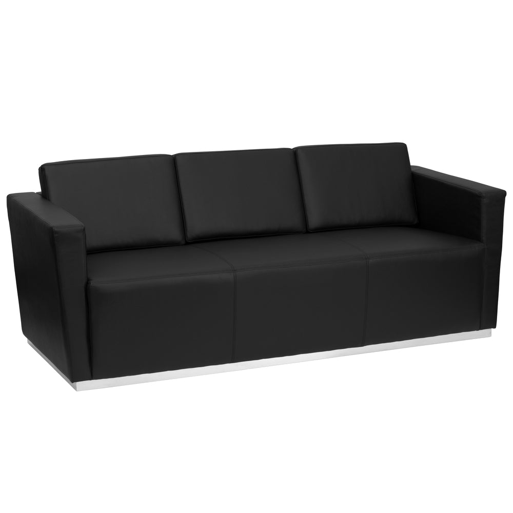 Image of Flash Furniture Hercules Trinity Series Contemporary Leather Sofa with Stainless Steel Base, Black